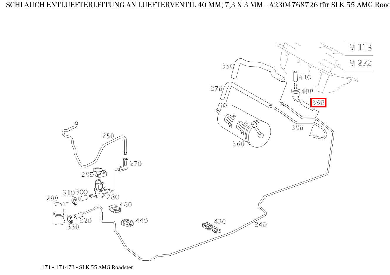 Schlauch ENTLUEFTERLEITUNG AN LUEFTERVENTIL 40 MM; 7,3 X 3 MM SLK 55 AMG Roadster 171 Schlauch ENTLUEFTERLEITUNG AN LUEFTERVENTIL 40 MM; 7,3 X 3 MM SLK 55 AMG Roadster 171
