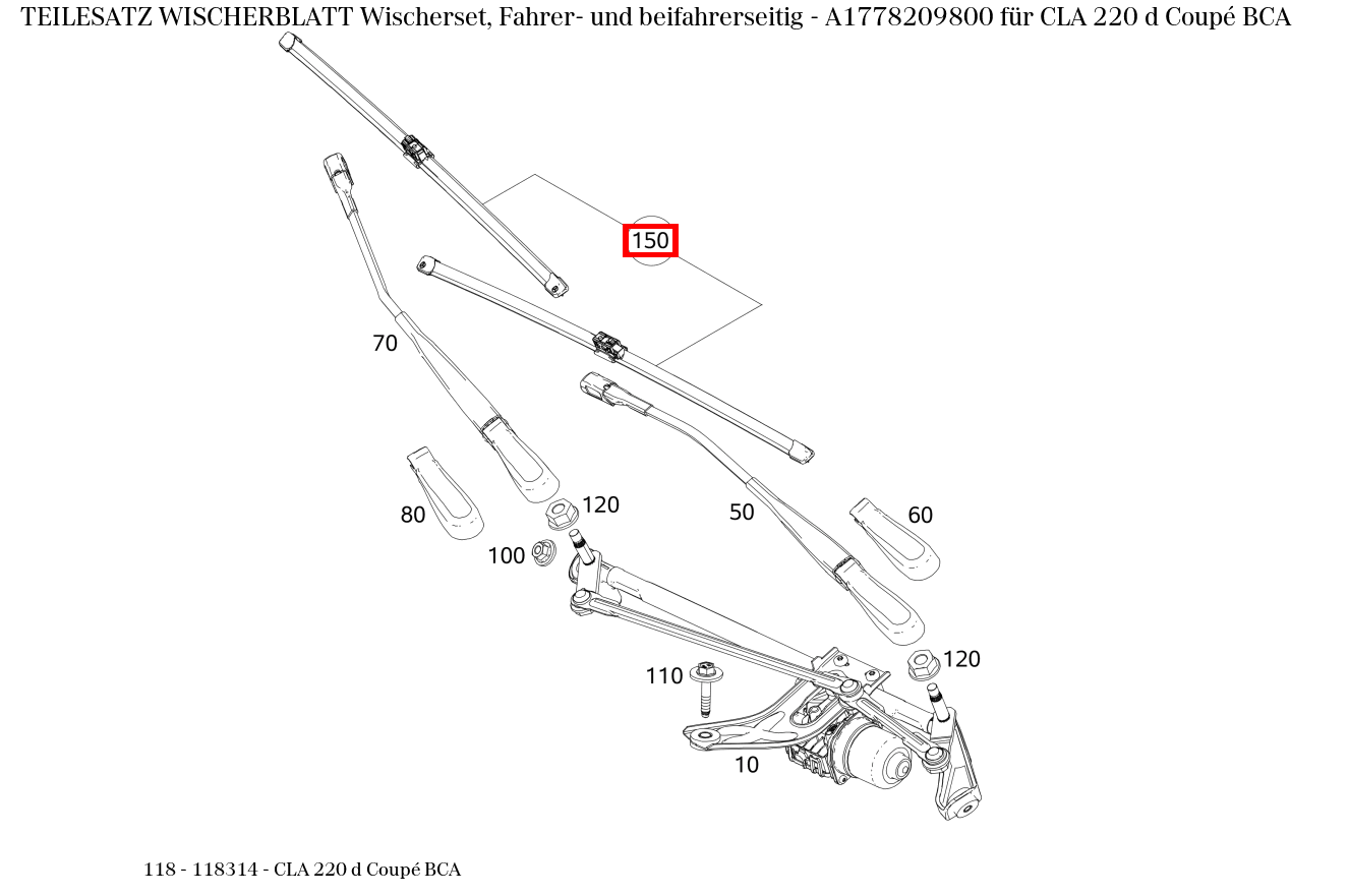 Teilesatz Wischerblatt Wischerset, Fahrer- und beifahrerseitig CLA 220 d Coupé BCA 118 Teilesatz Wischerblatt Wischerset, Fahrer- und beifahrerseitig CLA 220 d Coupé BCA 118