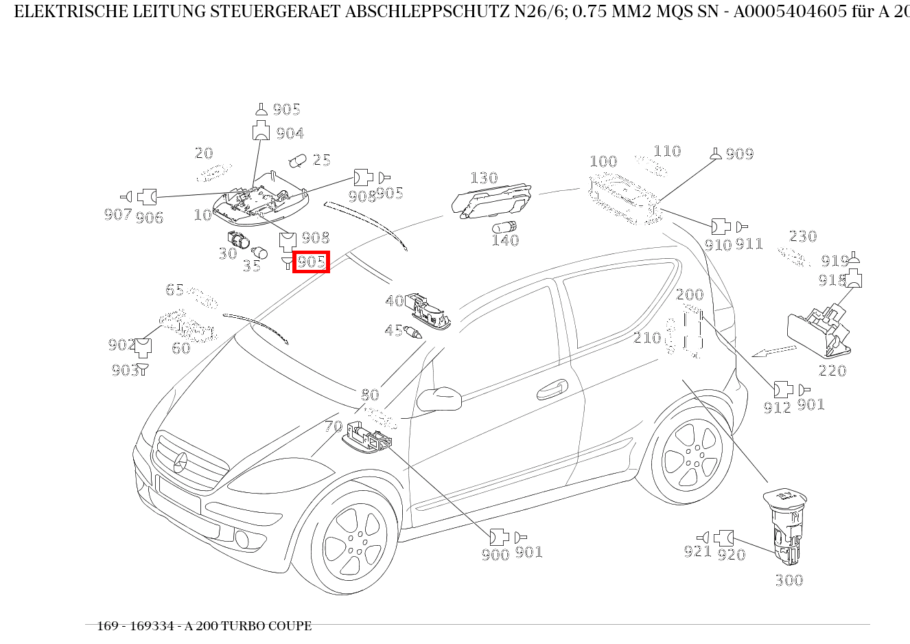 Elektrische Leitung STEUERGERAET ABSCHLEPPSCHUTZ N26/6; 0.75 MM2 MQS SN A 200 TURBO COUPE 169 Elektrische Leitung STEUERGERAET ABSCHLEPPSCHUTZ N26/6; 0.75 MM2 MQS SN A 200 TURBO COUPE 169