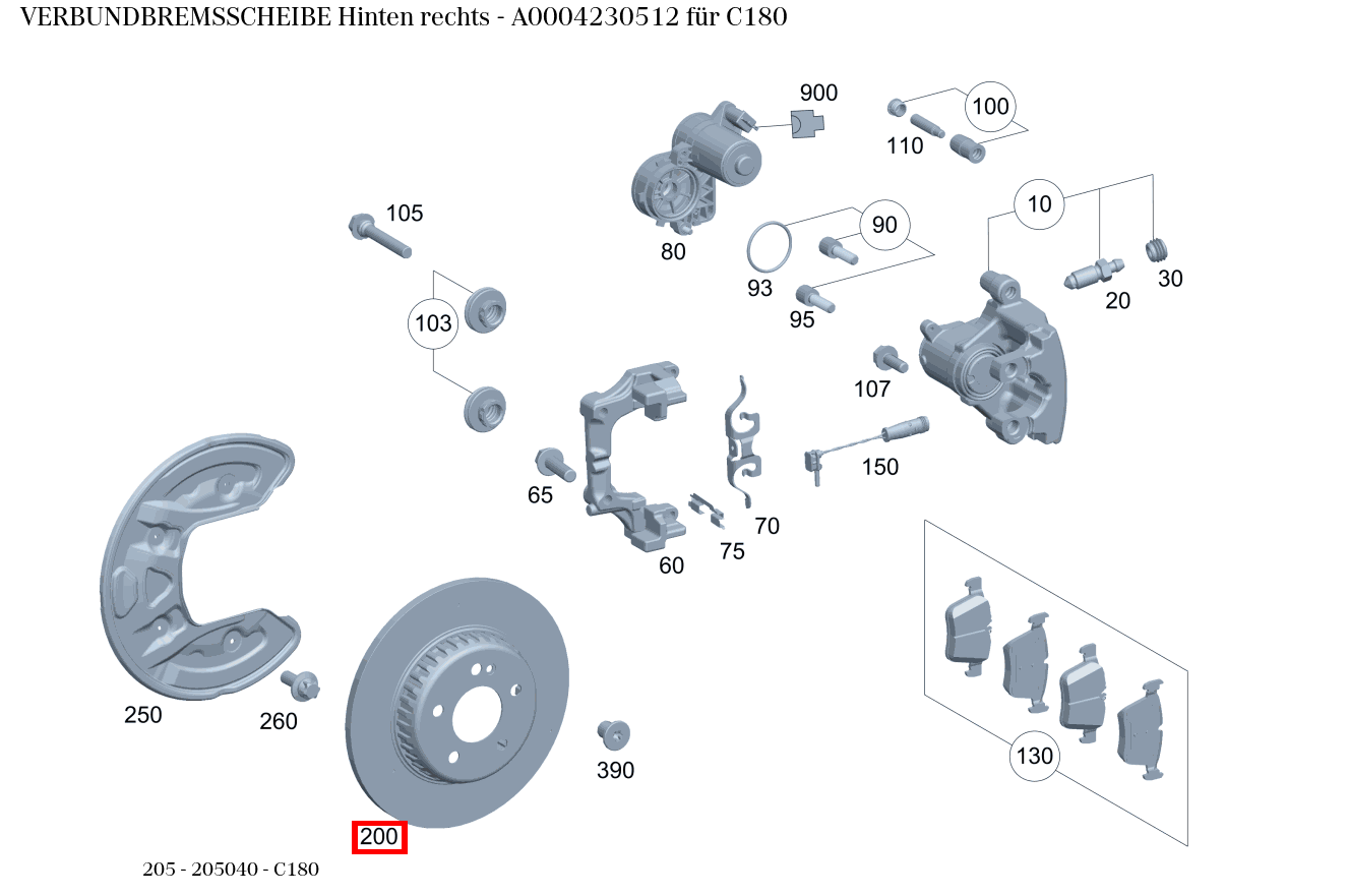 Verbundbremsscheibe Hinten rechts C180 205 Verbundbremsscheibe Hinten rechts C180 205