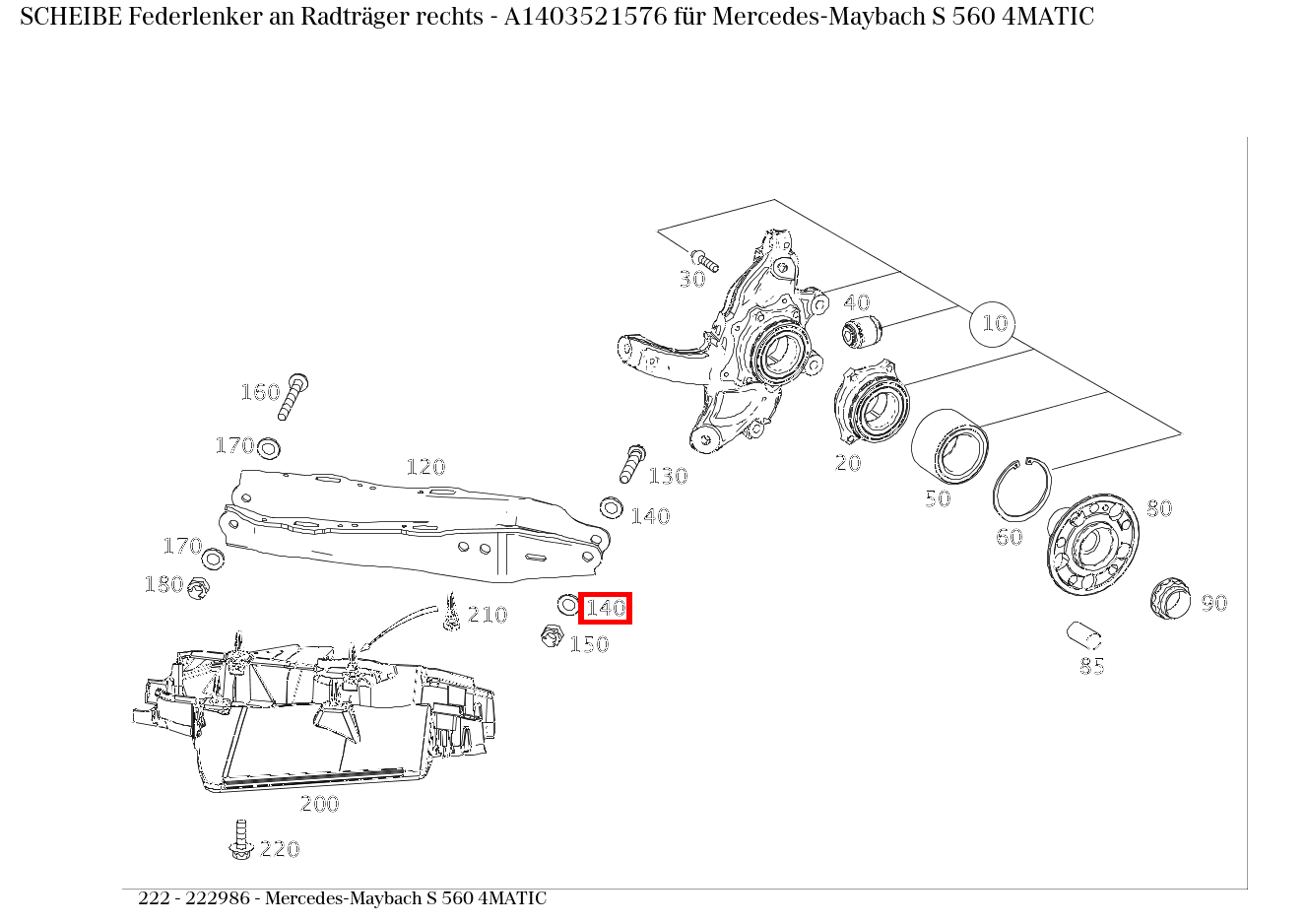Scheibe Federlenker an Radträger rechts Mercedes-Maybach S 560 4MATIC 222