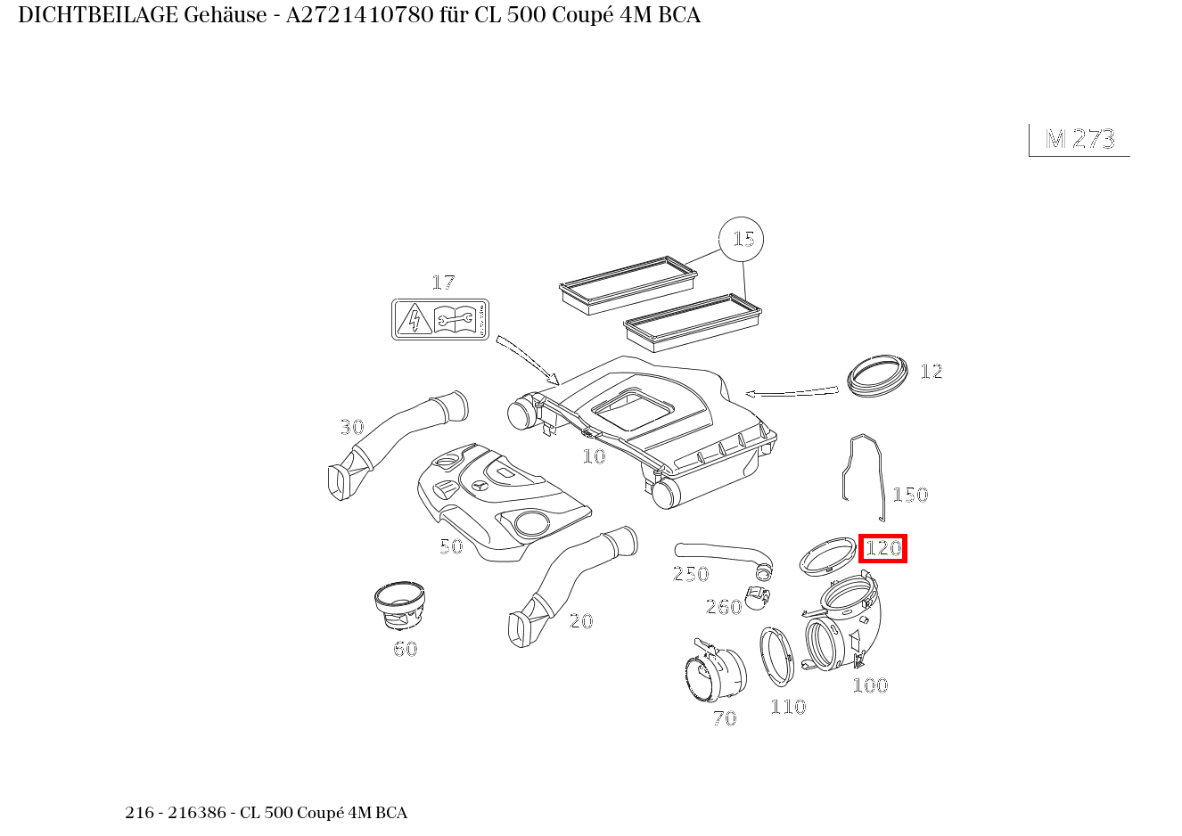 Dichtbeilage Gehäuse CL 500 Coupé 4M BCA 216