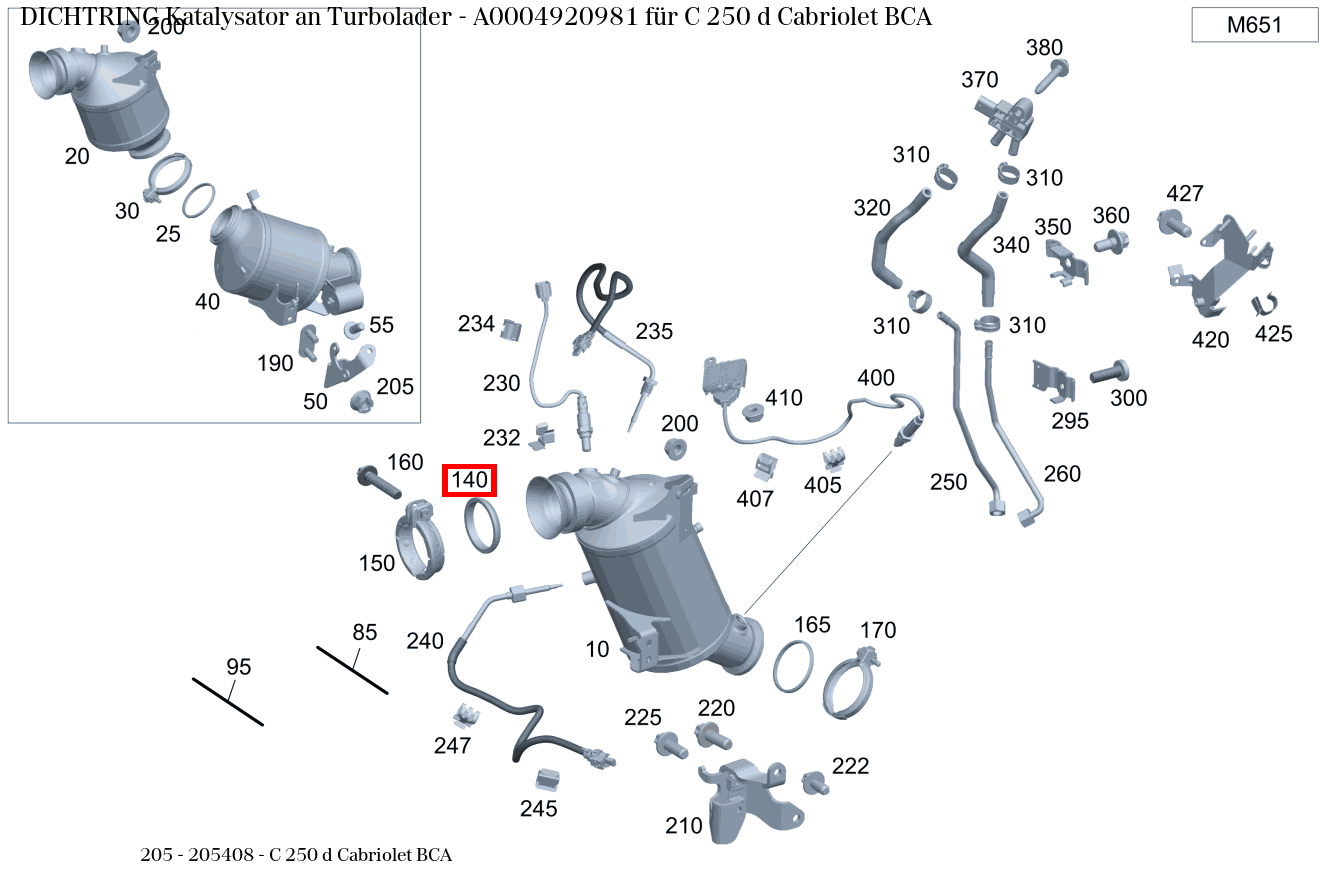 Dichtring Katalysator an Turbolader C 250 d Cabriolet BCA 205 Dichtring Katalysator an Turbolader C 250 d Cabriolet BCA 205